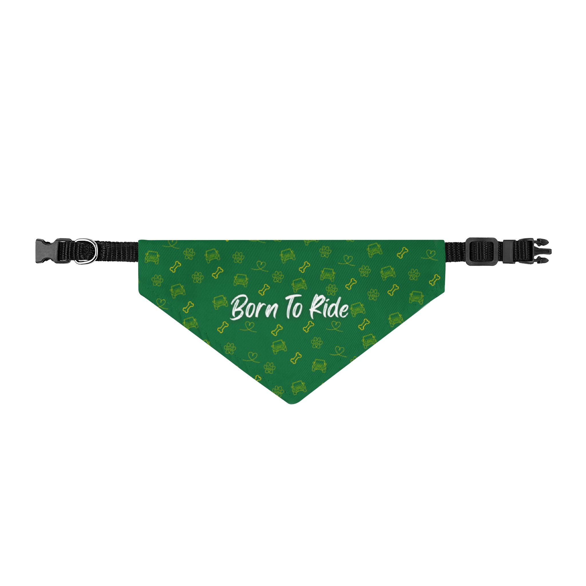 Green bandana with 'Born To Ride' text and bicycle graphics on a white background