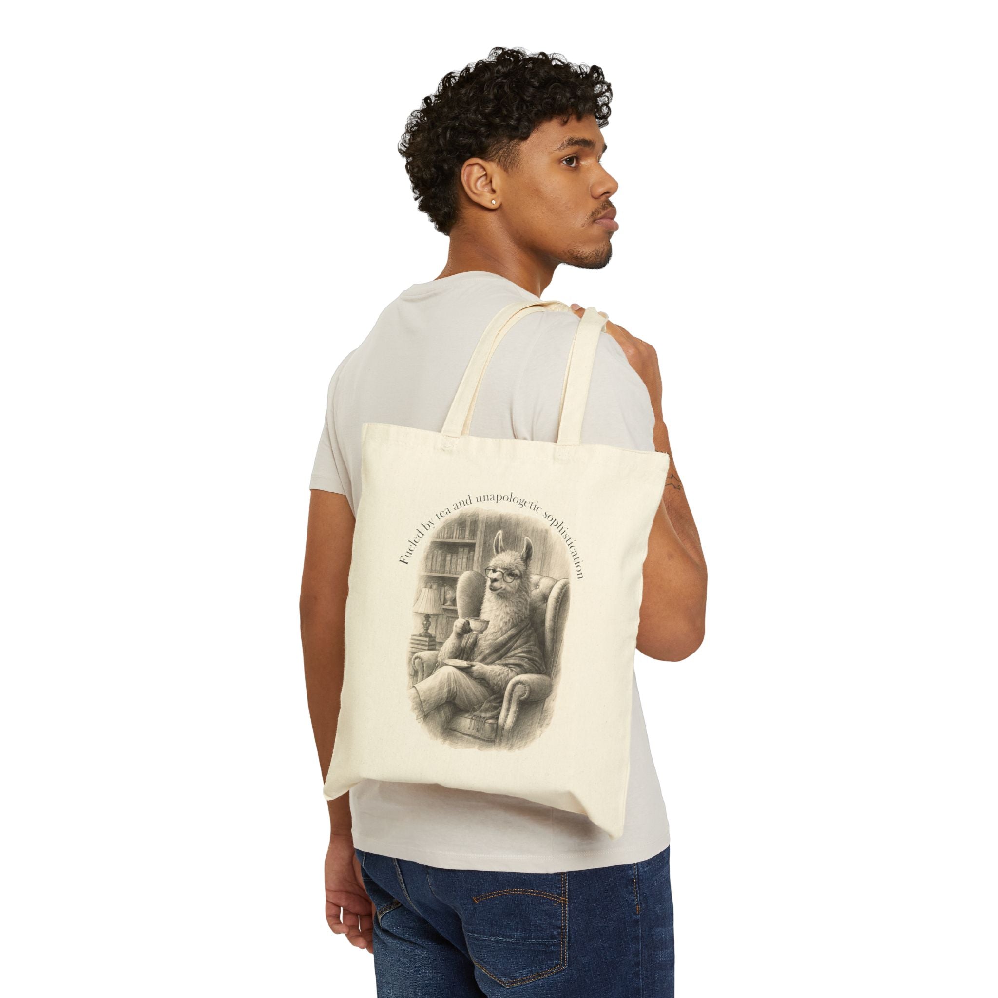 man holding tote bag