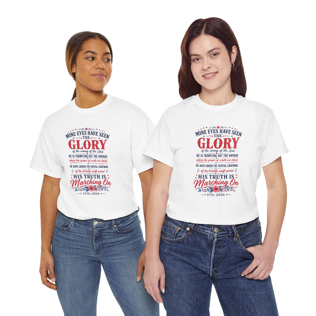 Two women wearing pink t-shirts with a humorous design on a white background