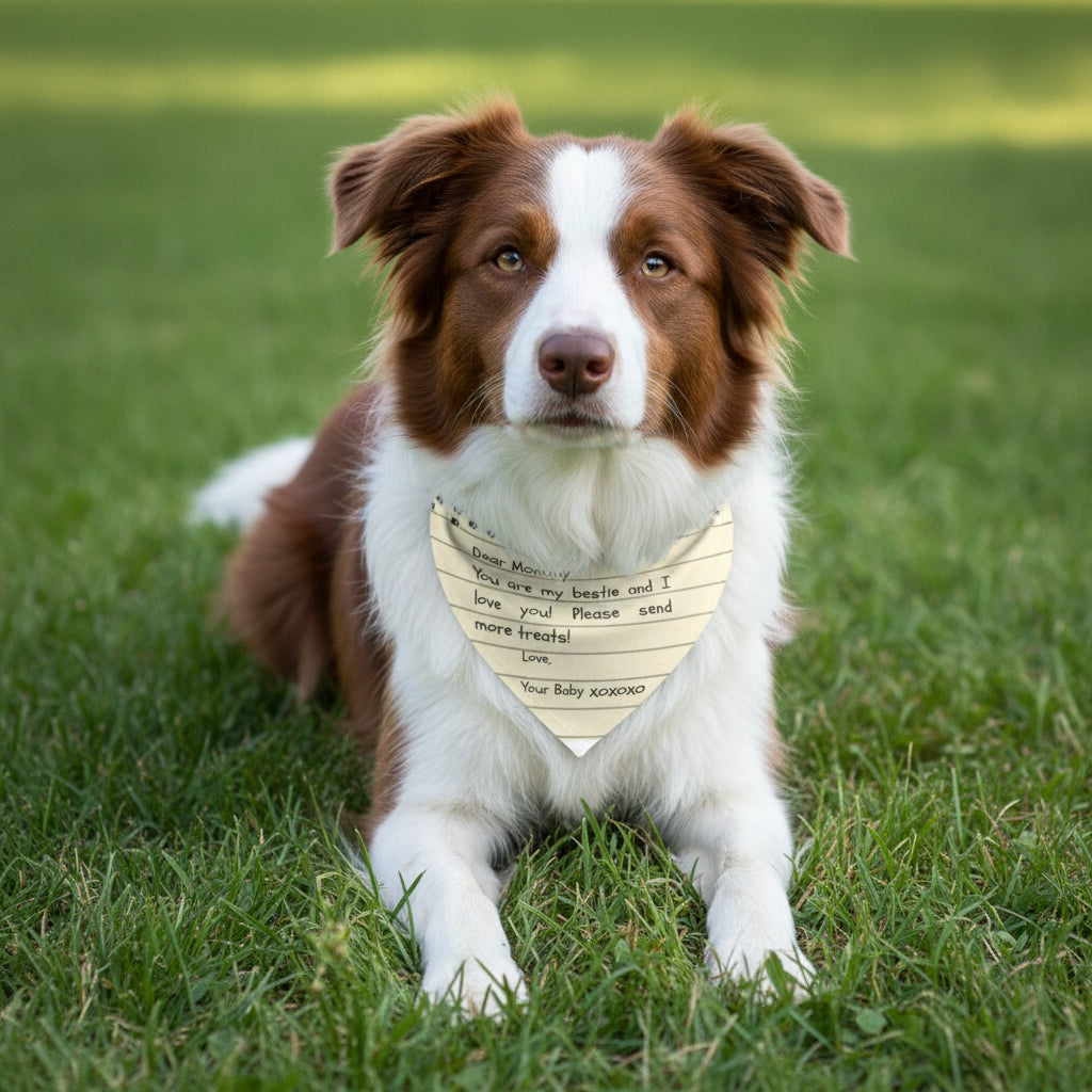 Dog bandana with a message on a white background