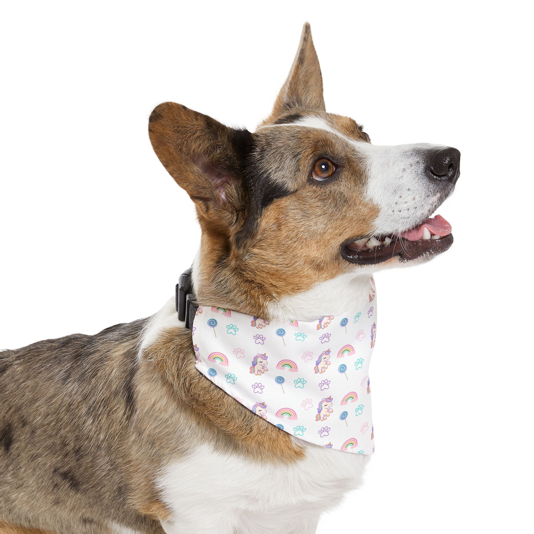Pastel Rainbow Pet Bandana Collar — Cute Unicorn & Rainbow Pattern for Dogs & Cats