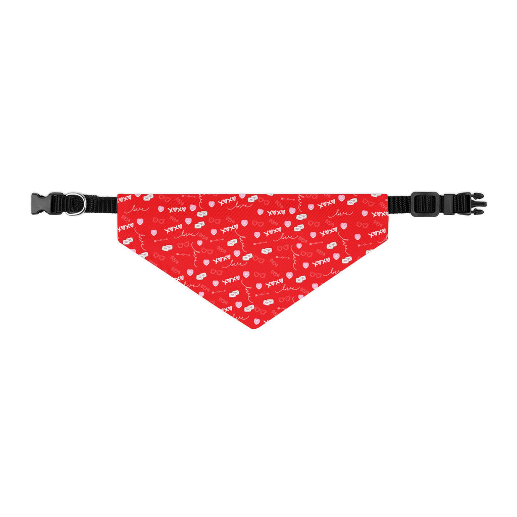 Red bandana with white patterns on a white background