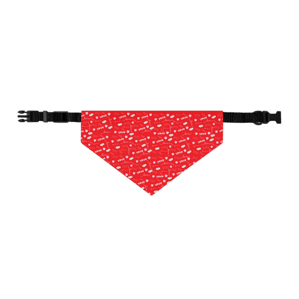 Red bandana with white patterns on a white background