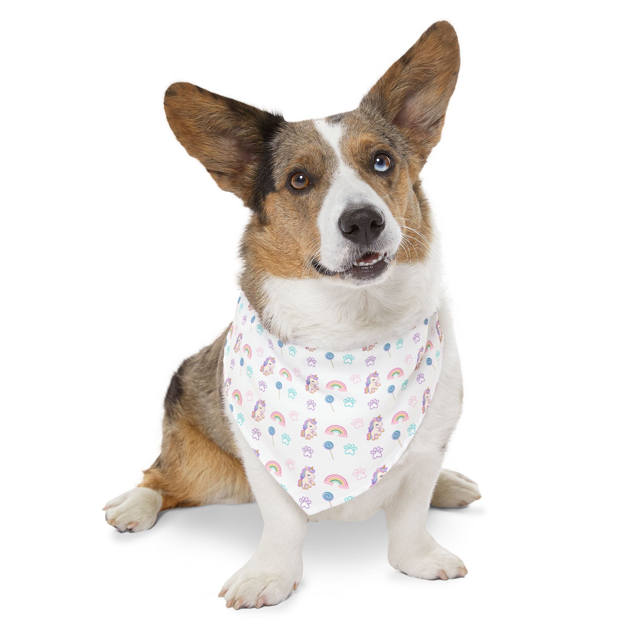 Pastel Rainbow Pet Bandana Collar — Cute Unicorn & Rainbow Pattern for Dogs & Cats