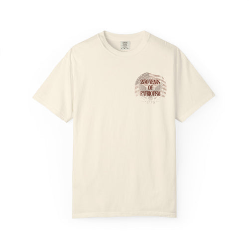 Beige t-shirt with a graphic design on a white background