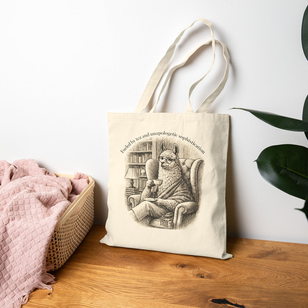 Vintage Reading Llama Canvas Tote Bag